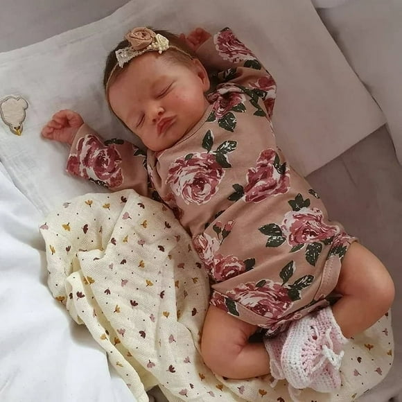 HAOAN Reborn Baby Doll 19inch Reborn Rosalie with Hand-Rooted Brown Hair Newborn Sleeping Baby Doll Girl Already Painted Veins Bebe Reborn