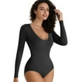 thumbnail image 4 of Women's Seamless Long Sleeve Bodysuit Crew Neck Basic Stretch T Shirt Top, 4 of 8