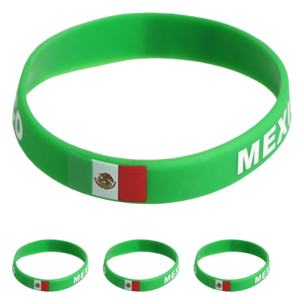 KAKOWELY 4 pulseras de silicona con la bandera de México, pulseras de goma para fútbol, pulseras con la bandera nacional verde, artículos de recuerdo para fiestas deportivas para mujeres y hombres.