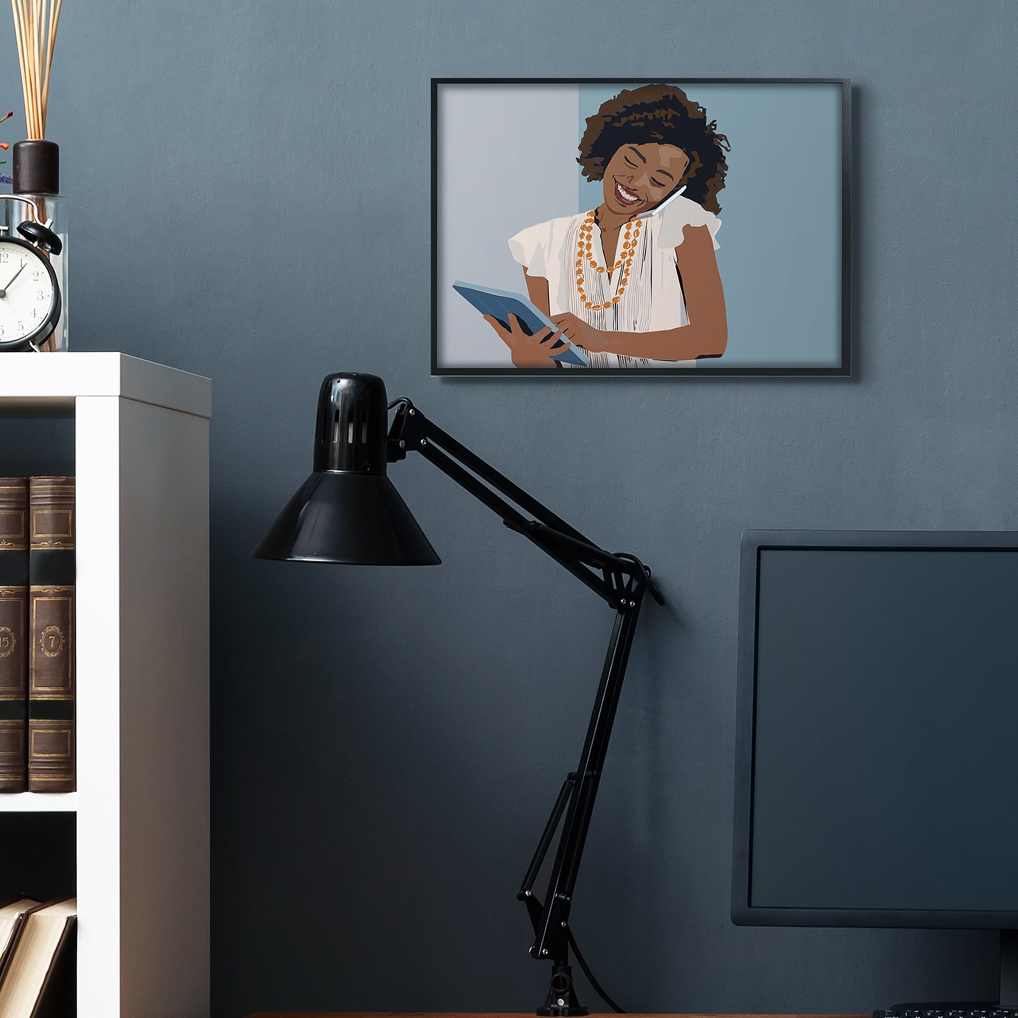 Stupell Industries Professional Woman With Tablet Office Portrait Novelty Painting Black Framed Art Print Wall Art, 16 x 20
