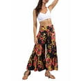 thumbnail image 3 of Liacowi Women Boho Floral Beach Pants High Waist Wide Pants Casual Loose Fit Trousers Bell Bottom Flowy Hippie Flare Wide Leg Palazzo Lounge Pants, 3 of 8