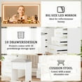 thumbnail image 4 of 46" Glass Top Vanity Desk with Mirror and 10 Drawers, Makeup Vanity with Power Outlet and Stool, 3 Lighting Modes Dressing Table, Silent Slides, Big Vanity for Bedroom, White, 4 of 9