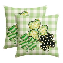 Sm:)e Saint Patricks Day Pillow Covers Set of 2, 18x18Inch Shamrock Lucky Buffalo Plaid Outdoor Cushion Case for Sofa Couch