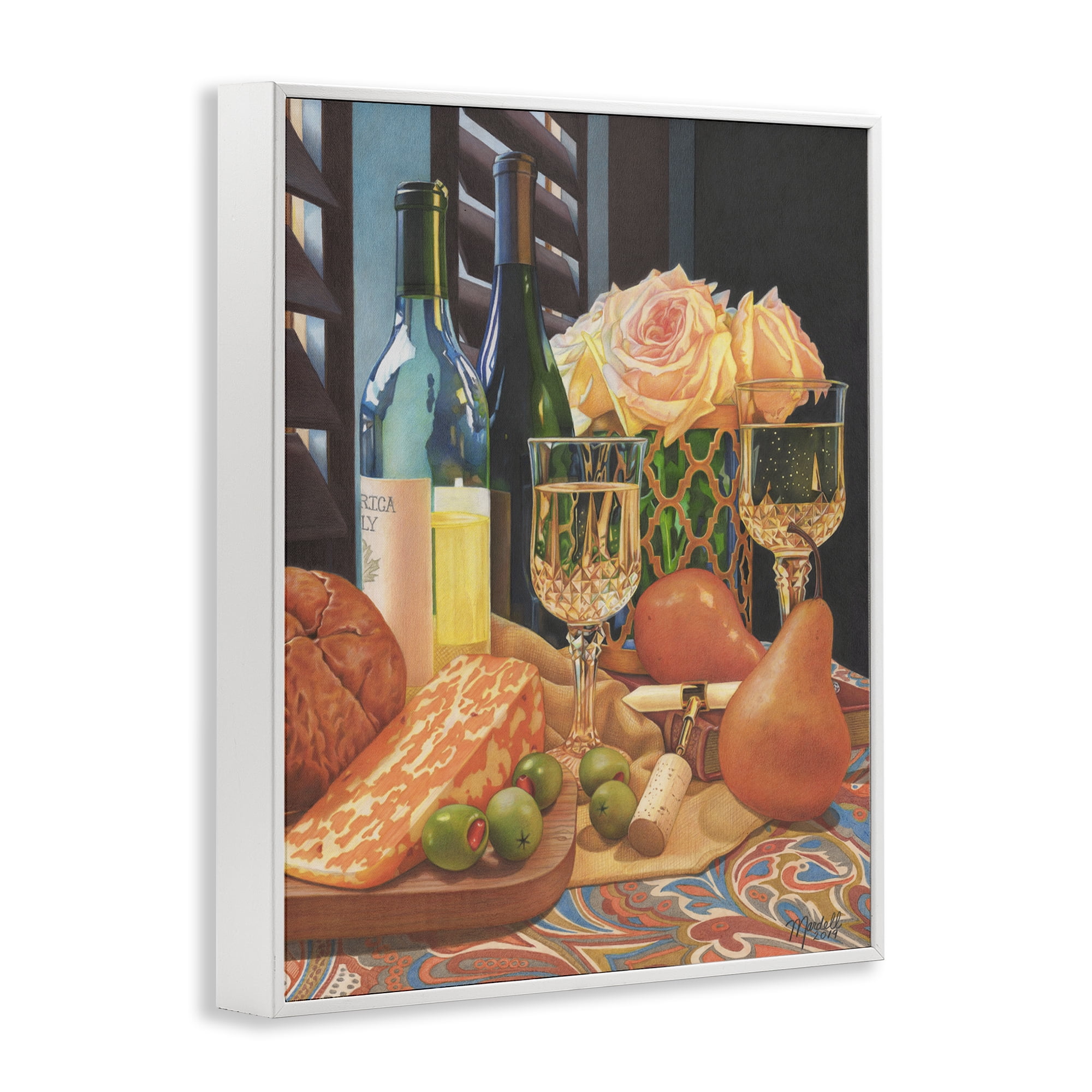 Stupell Industries Romantic Wine & Cheese Food & Beverage Painting White Framed Art Print Wall Art, 16 x 20