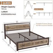 Behost Queen Bed Frame with Headboard and 11 Underbed Storage, Metal Wood Platform Bedframe Queen Size Bedroom Furniture