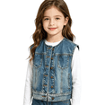 thumbnail image 2 of Kids Biker Denim Vest for Boys Girls Western Motorcycle Jean Jacket Sleeveless Coat Teen Button down Cropped Waistcoat Jacket, 2 of 6