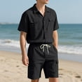 thumbnail image 2 of BinBiL Men's 2 Piece Outfits Summer Short Sets Casual Short Sleeve Button Up Shirt and Short Set Black L(L), 2 of 9