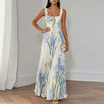thumbnail image 4 of CIENVNSTG Wedding Guest Dresses For Women 2026 Square Neck Sleeveless Floral Pleated Maxi Dress Belted Flowy Sundress Boho Outfit Blue M, 4 of 8
