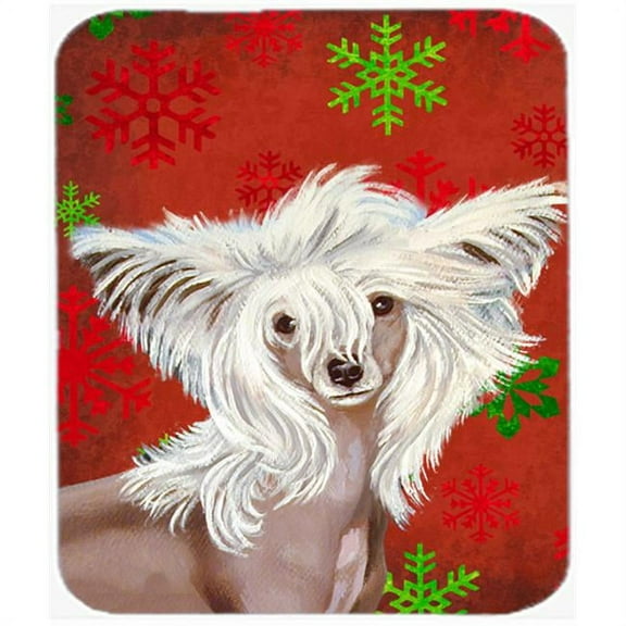 Chinese Crested Red And Green Snowflakes Christmas Mouse Pad, Hot Pad Or Trivet - 7.75 x 9.25 In.