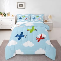 Homewish Cute Plane Aircraft Bedding Comforter Set for Kid, Kawaii Helicopter Twin Comforter Sets, Cartoon Vehicle Theme Reversible Bedding Set, Super Cozy Room Decor, 2-Piece