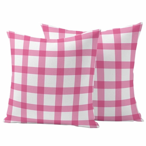 Pink and Pillow Covers 2 Pack White Checker Plaid Pillowcase Waterproof Outdoor Throw Pillow Cover for Patio Garden Square Cushion 18”x18”