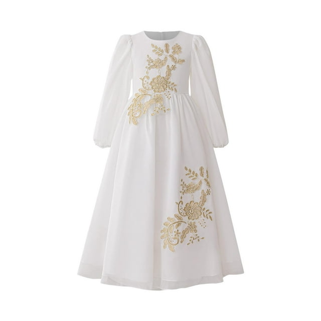 Robe de l'Aïd pour Filles, Robe de Fête à Manches Longues avec Broderie, Robe Formelle pour Filles Musulmanes, Robe Chic pour Filles pour Spectacle