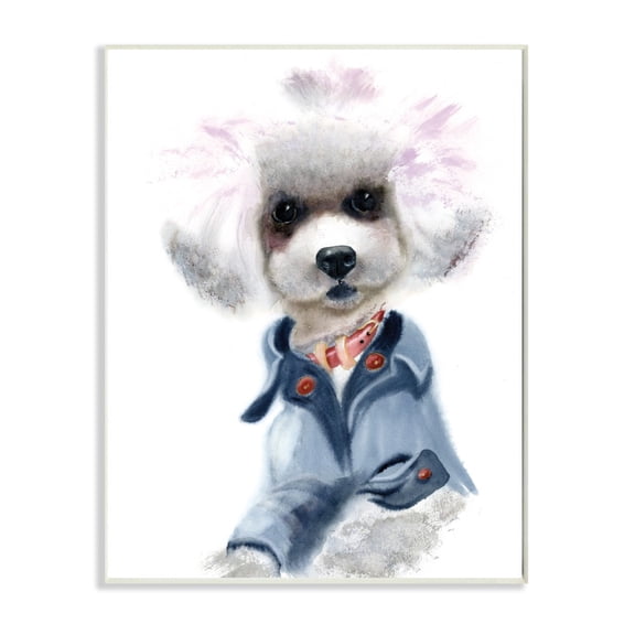 The Stupell Home Decor Watercolor Poodle In a Blue Jacket Portrait