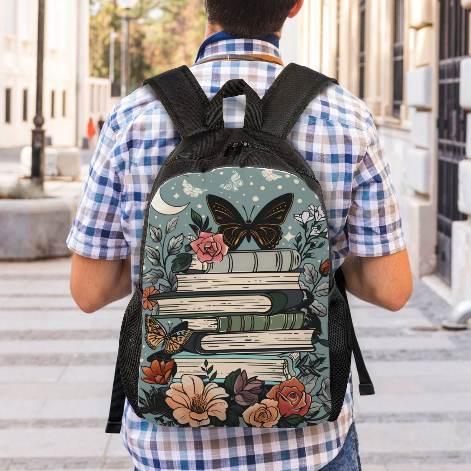 Xecao Vintage Art Butterfly Flower Print School Backpack with Laptop Compartment Small Travel Laptop Backpack for Women Men Waterproof College Backpack Simple School Bag