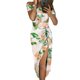thumbnail image 1 of ICHUANYI Clearance Women's Sexy Off Shoulder Floral Printed High Slit Waist Ruched Bodycon Evening Party Short Sleeve Dresses(Green, L) ICHUANYI WER2023080913624, 1 of 8