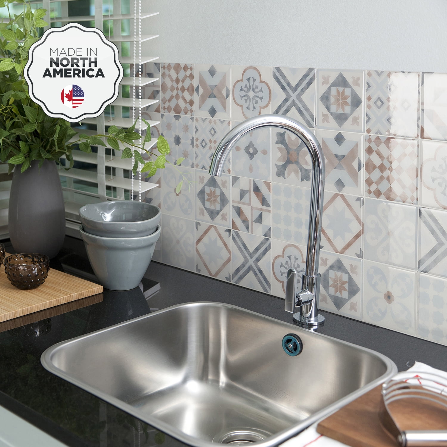 Smart Tiles - 3D Adhesive Peel and Stick Backsplash Tile, Blue, Brown & White - 5-Pack 9" x 9"