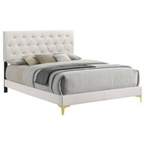 Pemberly Row Faux Leather Tufted Upholstered Panel Eastern King Bed White