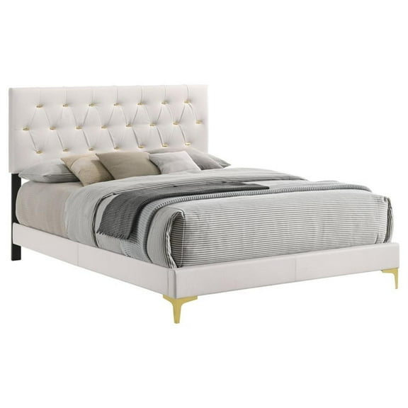 Pemberly Row Faux Leather Tufted Upholstered Panel Eastern King Bed White