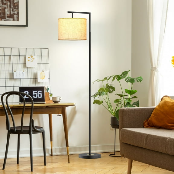 JURULU Arc Floor Lamp, Modern Standing Lamp with Remote Control, Including 4 Color Temperature 9W LED Bulbs, 350º Adjustable Linen Lampshade, Ideal for Living Room, Bedroom, Office