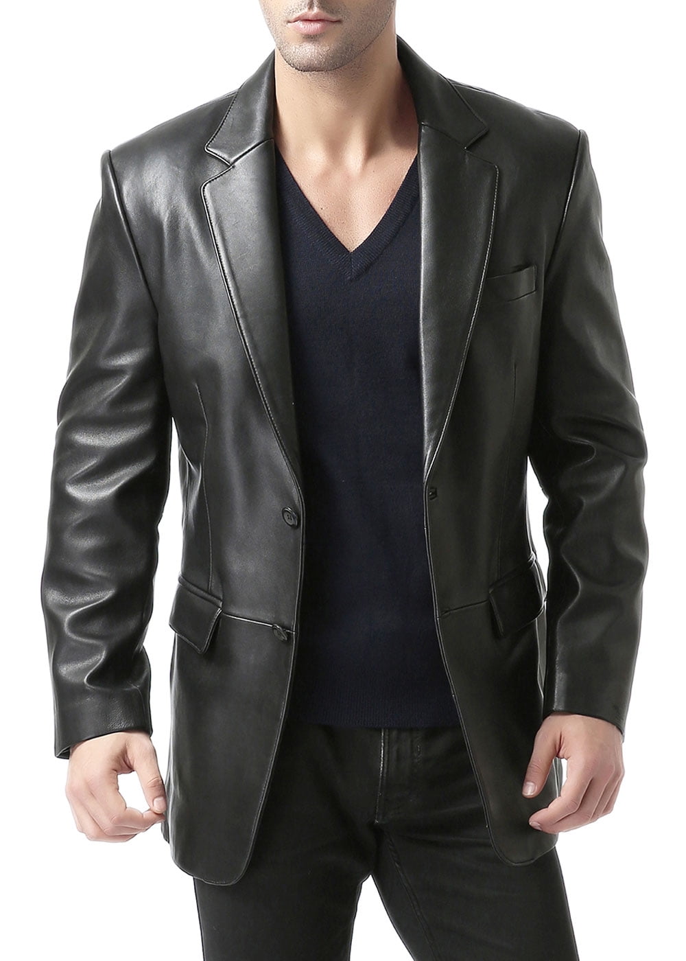 BGSD Men's Robert 3-Button Leather Blazer Suede Sport Coat Jacket Regular, Big & Tall and Short 