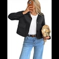 thumbnail image 3 of Chaqueta Blazer Informal para Mujer, de Piel Sintética de Ante con Solapa con Muescas y Botonadura Sencilla. Negro XL, 3 of 8