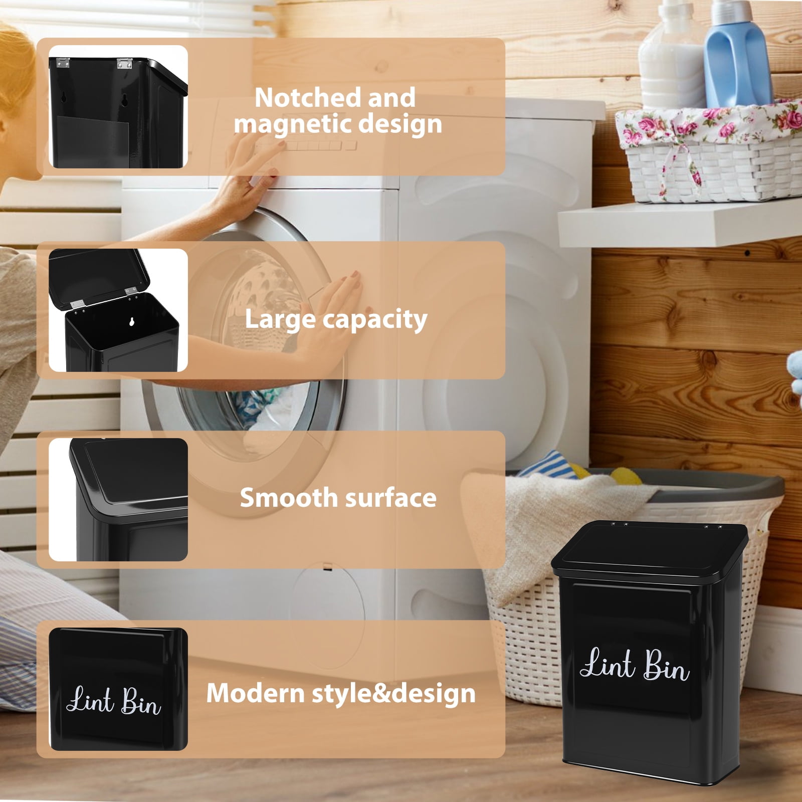 Threns Magnetic Lint Bin Holder with Lid Multipurpose Lint Storage Box Space Saving Container for Laundry Room Organization Decor