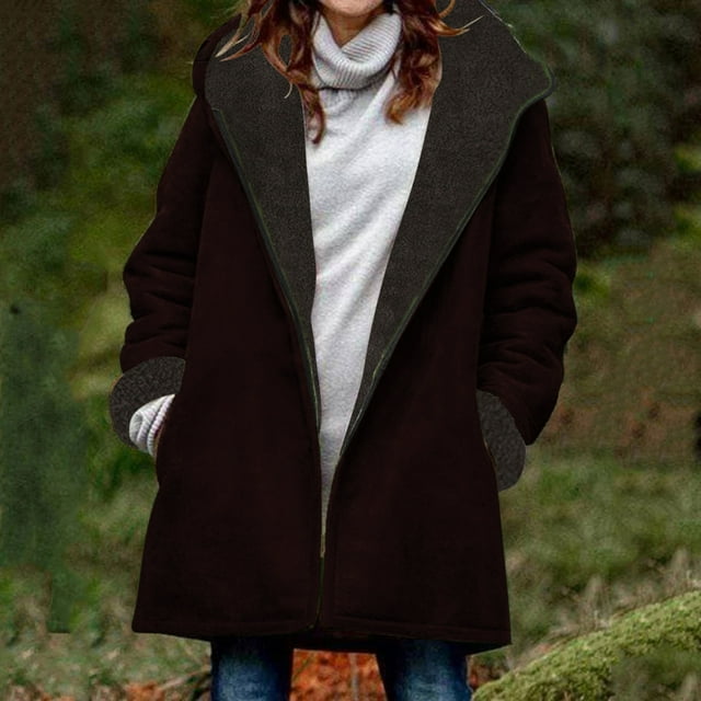 CHGBMOK Veste d'Automne pour Femmes, Chaude et en Polaire, Imprimée, avec Capuche, Fermeture Éclair, Poches Doubles, en Liquidation