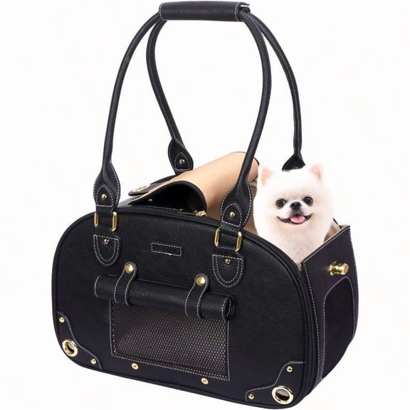 Dog Carrier Pet Carrier Dog Purse Foldable Waterproof Premium PU Leather Pet Travel Portable Bag Carrier For Cat And Small Dog Home Outdoor Small Black