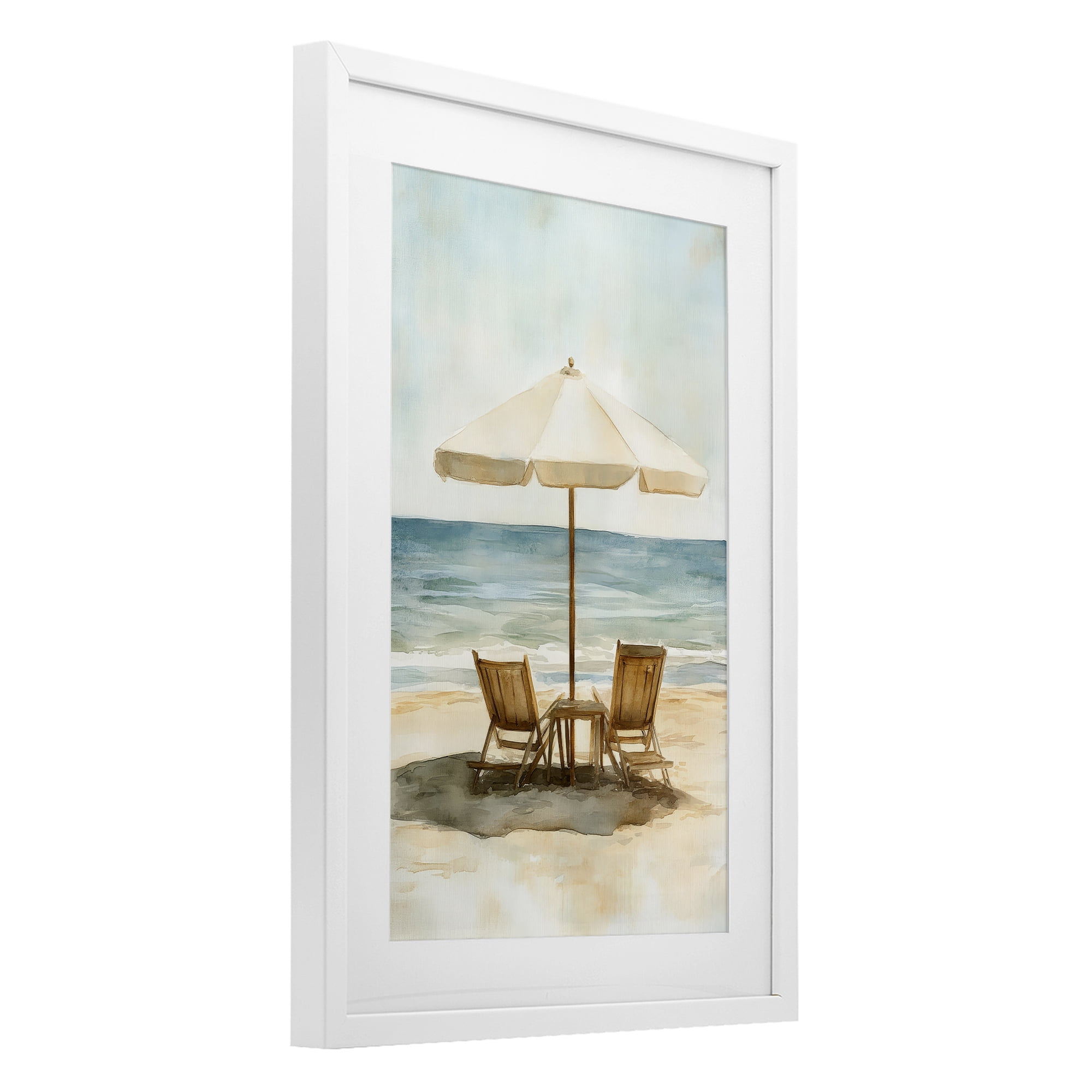 Stupell Industries Watercolor Paradise Seaside Retreat White Framed Print Under Glass, design by Petal Prints Design