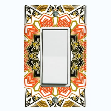 Metal Light Switch Plate Cover Orange Green Mandala Flower Tile Pattern MDL052