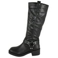 thumbnail image 2 of Berness Women Knee High Boots Buckle Strap Riding Side Zippers Short Block Heel SPENCER Black PU 5.5, 2 of 6