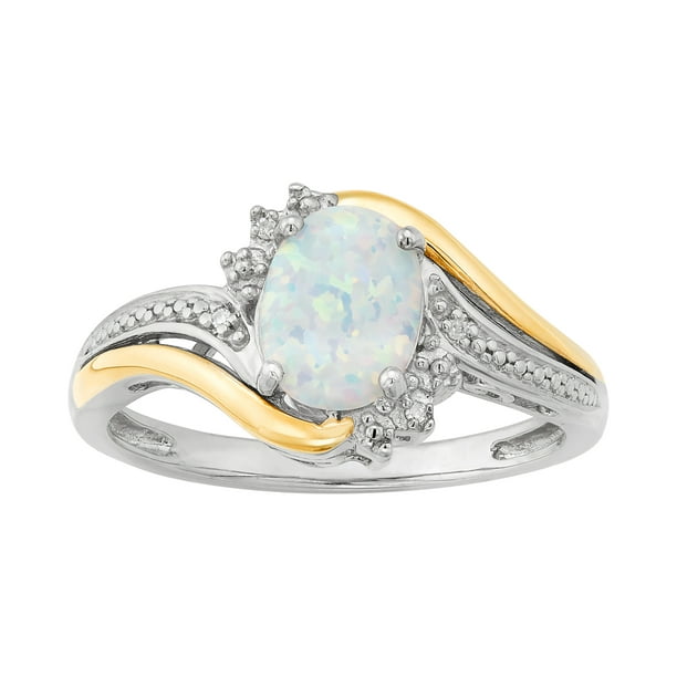 Brilliance Fine Jewelry Created Opal Diamond Accent Ring in Sterling ...