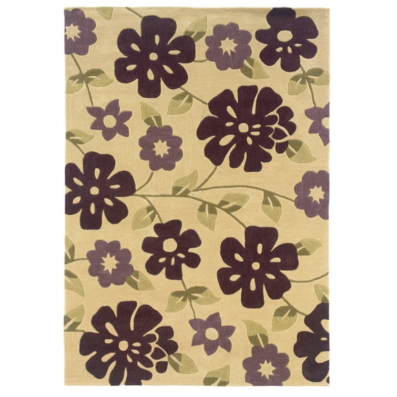Trio Flowers Cream Area Rug 5x7 Contemporary Transitional Design