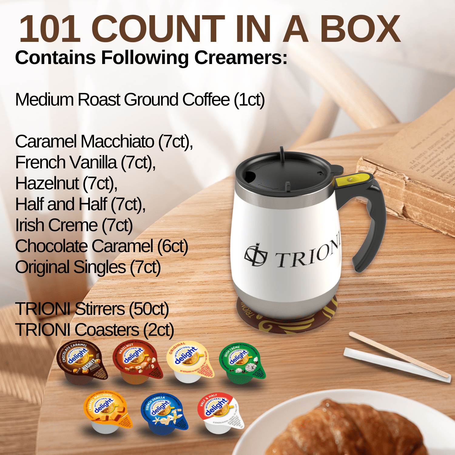 International Delight Coffee Creamer Singles with Jamaican Me Crazy Ground Coffee Packets - 101 ct - Hersheys, Irish and 5 More Flavored Creamer Pods with 1x 2.5 oz Coffee Bag