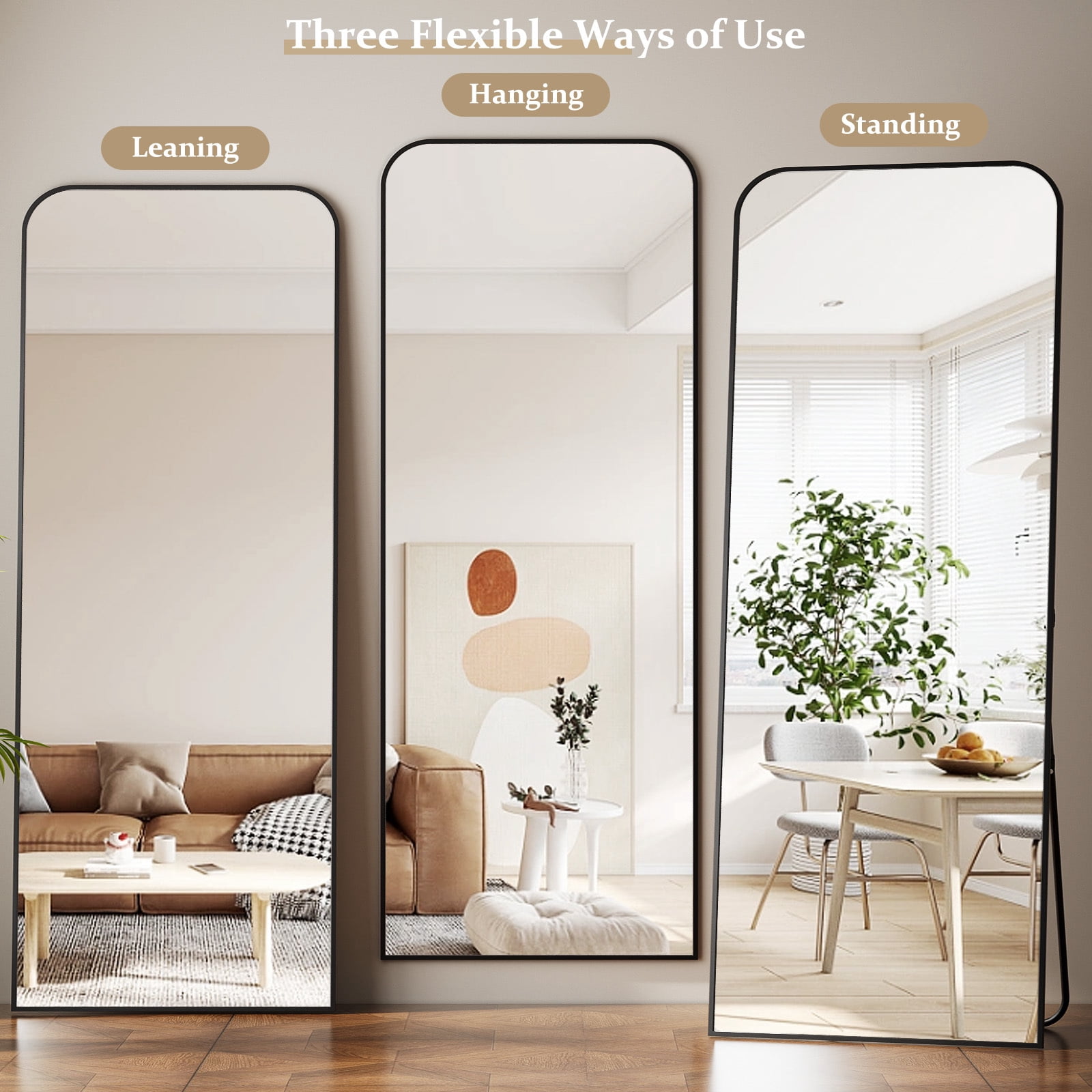 Mirstory 71"x26" Floor Mirror Arched Full Body Standing Mirror, Black