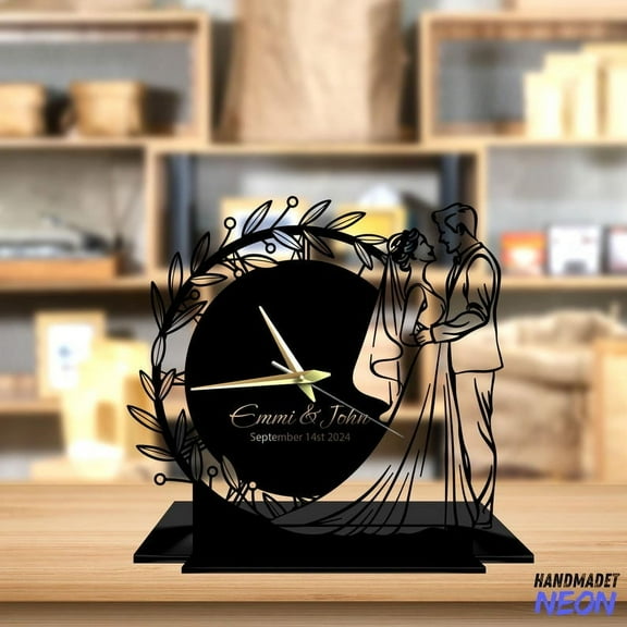 Handmadetneonsign Wedding Gift Tabletop Metal Clock, Anniversary Desktop Clock, Clock Home Decor 93296