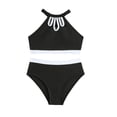 thumbnail image 2 of Cowsor Girls Two Piece Swimsuit Set Solid Color Block Tank Top Style Modest Swimwear for Teen Girls Summer Beach and Pool Vacation, 2 of 7