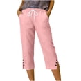 thumbnail image 6 of Ladies Cropped Trousers,Elasticated Waist Capri Pants for Women,Casual Plain Drawstring Loose Summer Trousers with Pockets Lightweight Straight Leg 3/4 Lounge Pants, 6 of 6