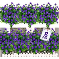 GRNSHTS Artificial Flowers Outdoor, 8 Bundles Faux Flowers Plants Outdoor UV Resistant Greenery Shrubs Plants Indoor Outside Hanging Planter Home Garden Decor  (Puple)