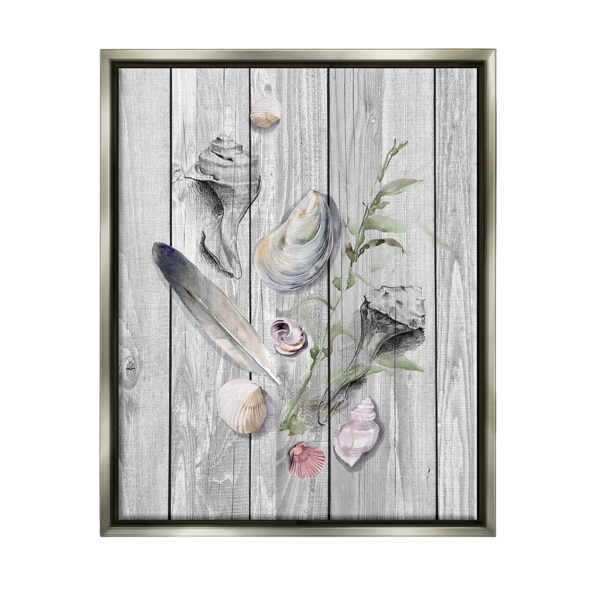 Stupell Feather & Seashells Collection Dock Landscape Painting Gray Floater Framed Art Print Wall Art