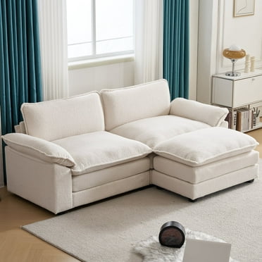 Ktaxon 86" W Sectional Sofa Modern Convertible Couch with Double Cushions L Shaped Sofa with Reversible Chaise, Teddy Velvet Sofa Set with 2 Wider Seater Teddy White