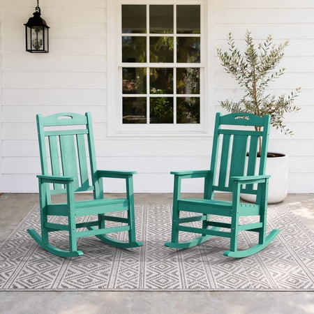 Set of 2 Oversized HDPE Outdoor Rocking Chairs All-Weather Porch Rockers Aqua