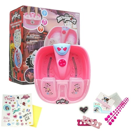 Miraculous Ladybug - Marinette's Foot Spa Set for Kids with Real Bubbles Massage and Relaxing Music with DIY Manicure and Pedicure Set with Foot Care Kit, Wyncor