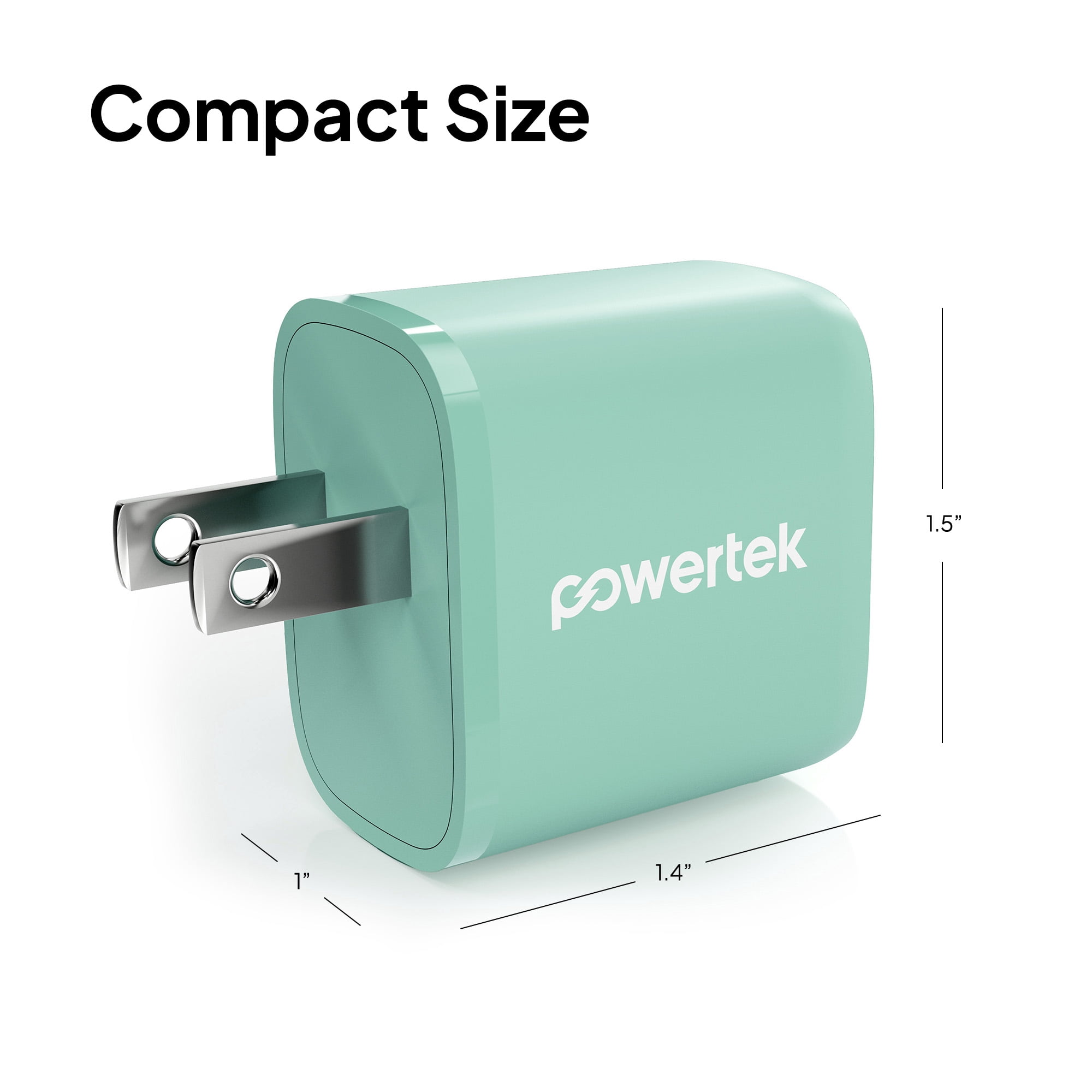 Powertek 20W USB-C PD + 18W USB-A Dual Port Wall Charger, Two-Tone Pastel, Mint