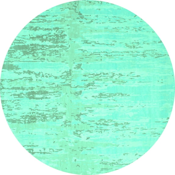 Ahgly Company Machine Washable Indoor Round Abstract Turquoise Blue Contemporary Area Rugs, 4' Round