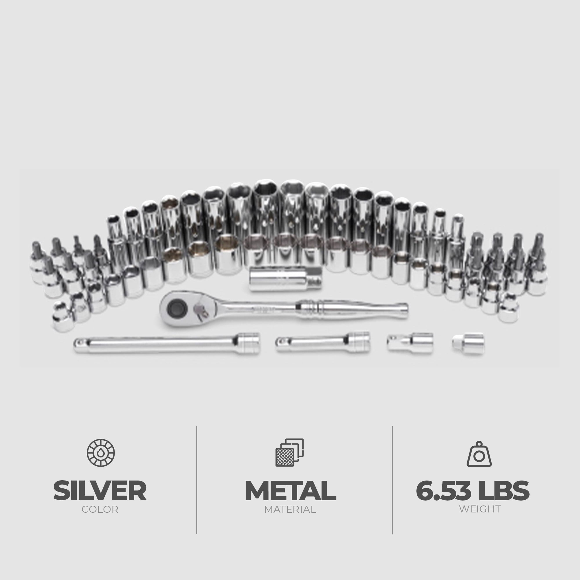 Master Mechanic 60 Piece Mechanics SAE Socket Tool Set, 3/8" Drive Bits
