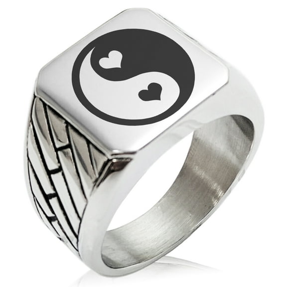 Stainless Steel Love Heart Yin Yang Geometric Pattern Biker Style Polished Ring