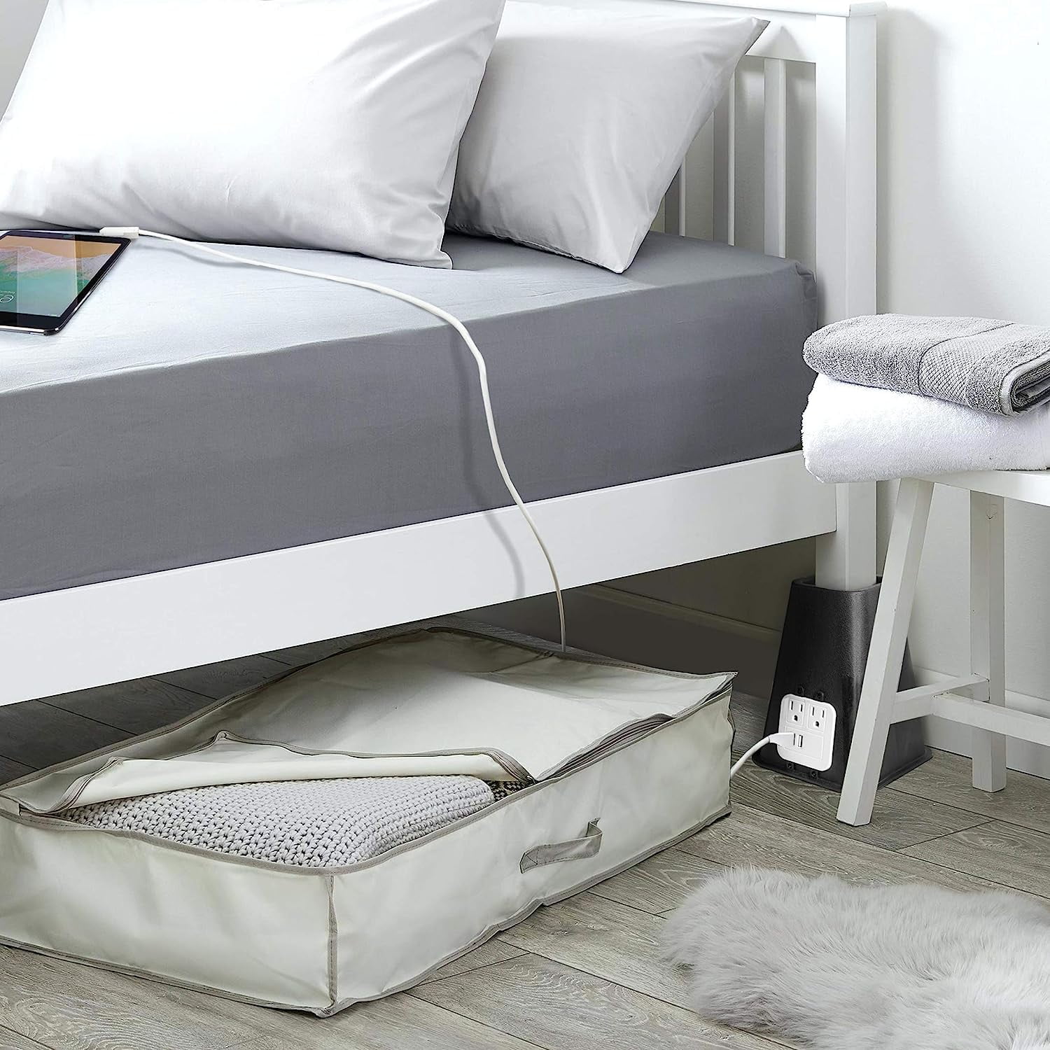 Bee Neat Bed Riser Set with USB Furniture Risers for Desk Dorm Rooms