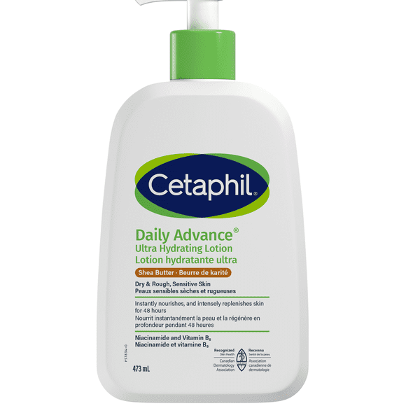 Cetaphil DailyAdvance Lotion Hydratante Ultra avec Beurre de Karité et Vitamine E / Hydratation 48 H / pour Peaux Sèches et Sensibles / Recommandé par des Dermatologues