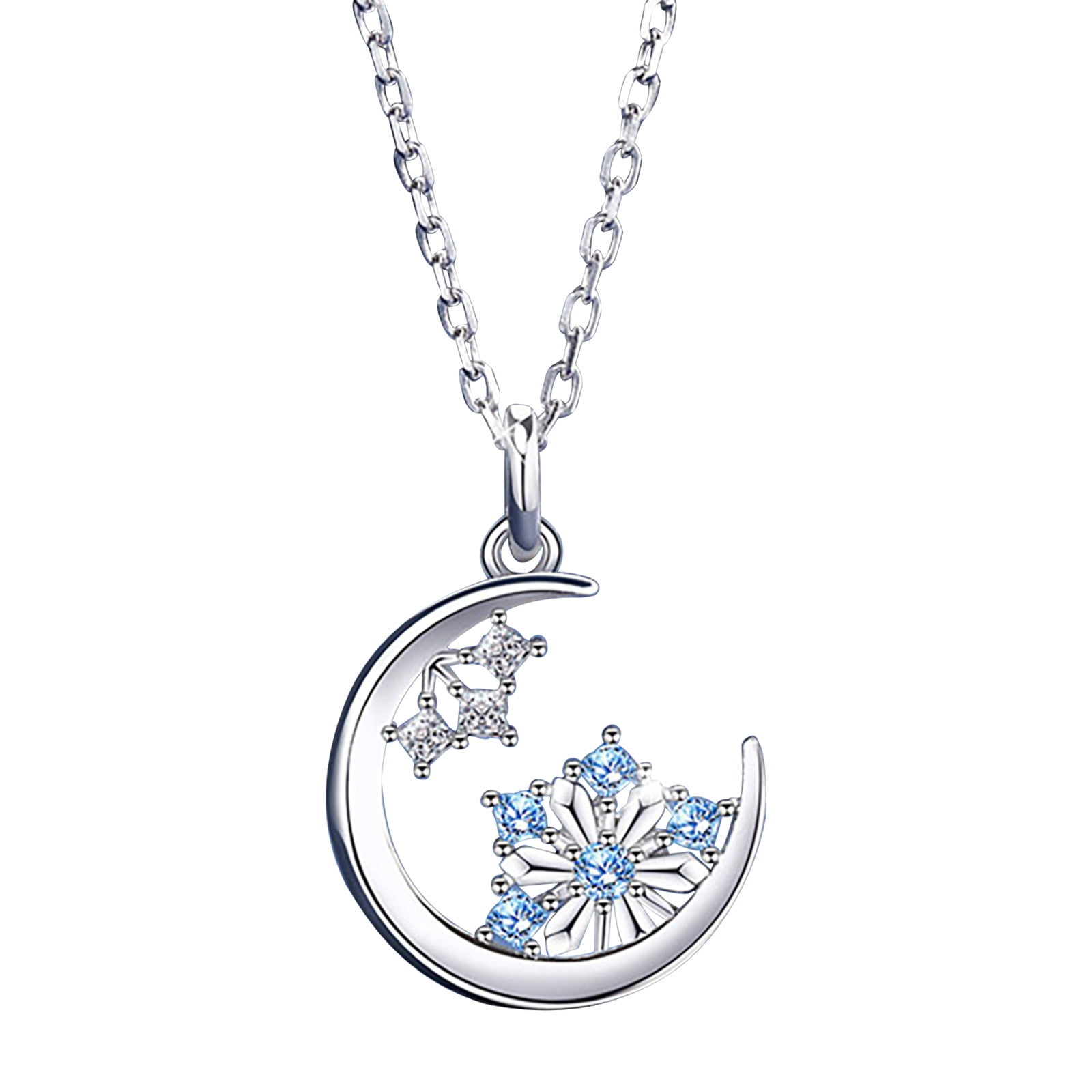 Fashion Womens Silver Plated Snowflake Crystal Lucky Pendant Chain Long Necklace 